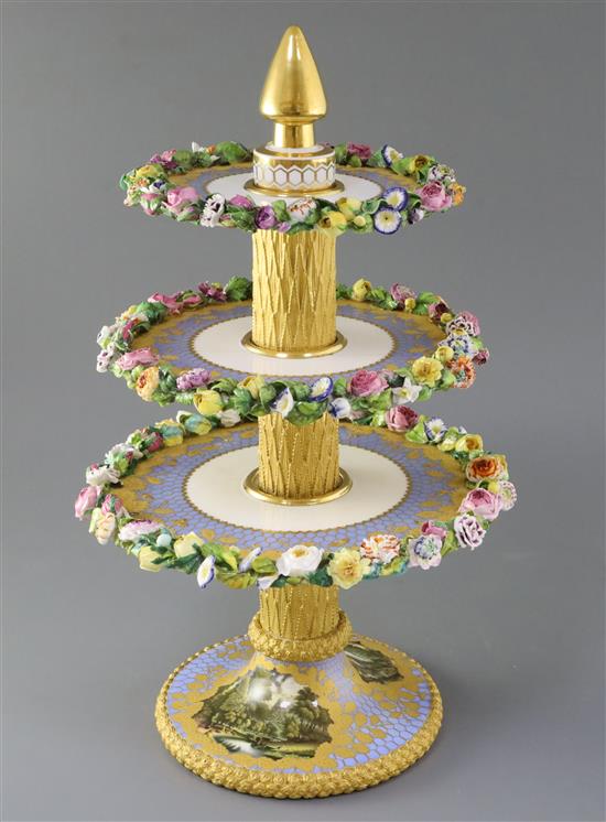 A rare and important Rockingham sample triple dress plate for the William IV service, c.1830-7, old repairs